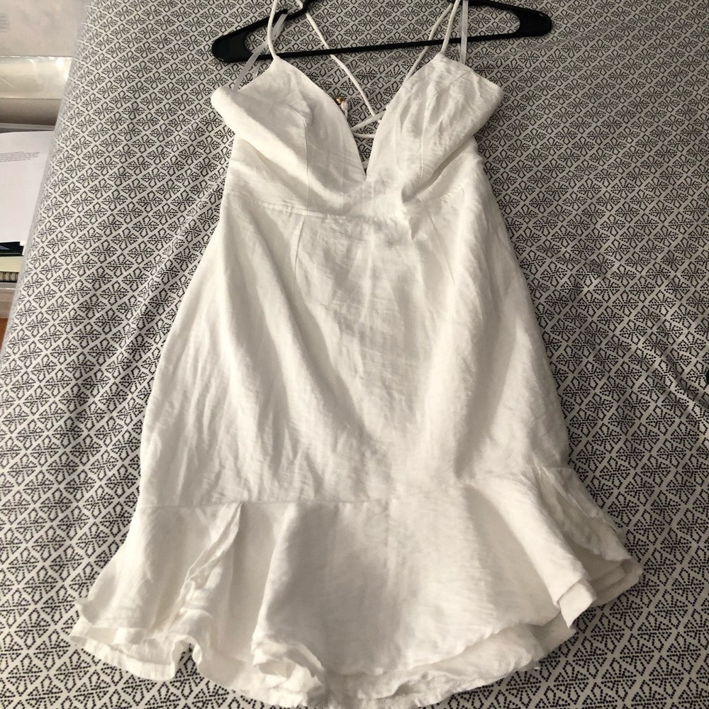 White deep plunge white fox dress